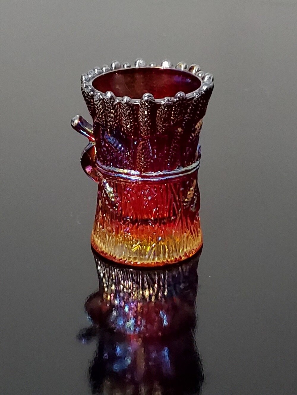 1974 Amberina Sheaf of Wheat Carnival Glass UV Reactive Tooth Pick Holder